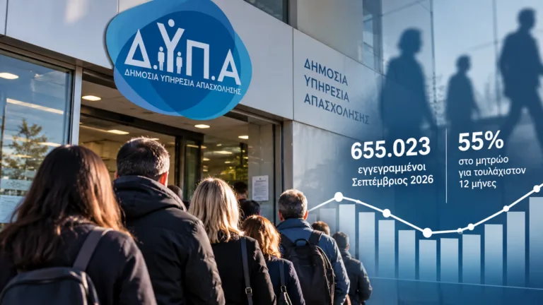 Εγγεγραμμένη ανεργία ΔΥΠΑ τον Σεπτέμβριο 2026 με 655.023 εγγεγραμμένους