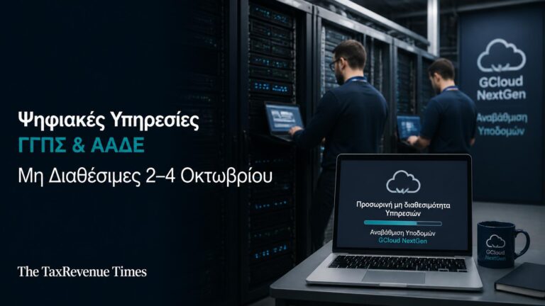 Μη διαθεσιμότητα ψηφιακών υπηρεσιών ΓΓΠΣ και ΑΑΔΕ από 2 έως 4 Οκτωβρίου λόγω αναβάθμισης υποδομών GCloud NextGen.