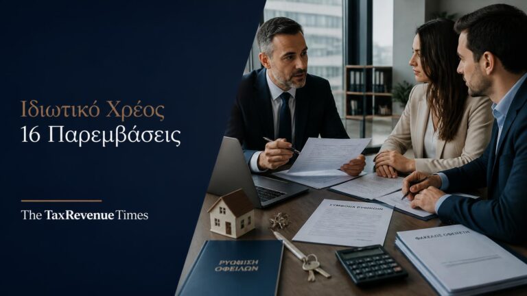 Επαγγελματική συνάντηση για ρύθμιση ιδιωτικού χρέους και servicers, με έγγραφα, laptop και στοιχεία προστασίας οφειλέτη.