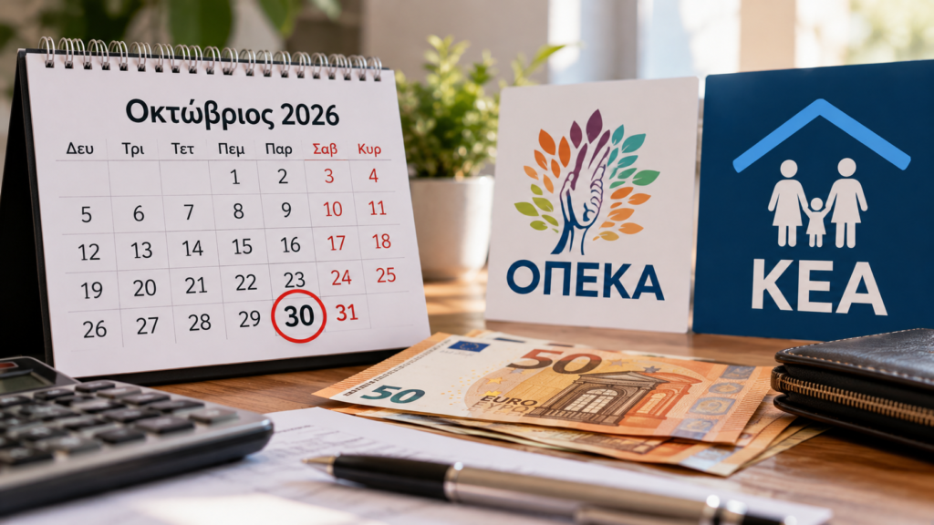 Πληρωμή ΚΕΑ και επιδομάτων ΟΠΕΚΑ στις 30 Οκτωβρίου 2026