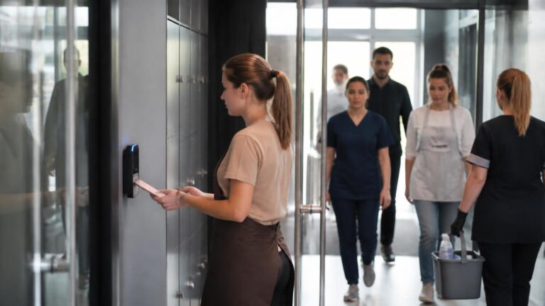 Εργαζόμενος καταγράφει ψηφιακά την προσέλευσή του στην εργασία με smartphone, για την πλήρη εφαρμογή της Ψηφιακής Κάρτας Εργασίας σε νέους κλάδους.