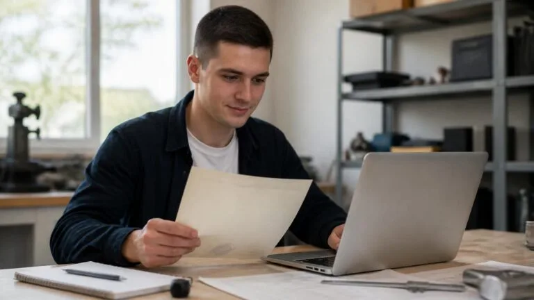 Απόφοιτος ΕΠΑΛ χρησιμοποιεί laptop και εξετάζει πτυχίο επαγγελματικής ειδικότητας για την ηλεκτρονική έκδοση ψηφιακού πτυχίου.