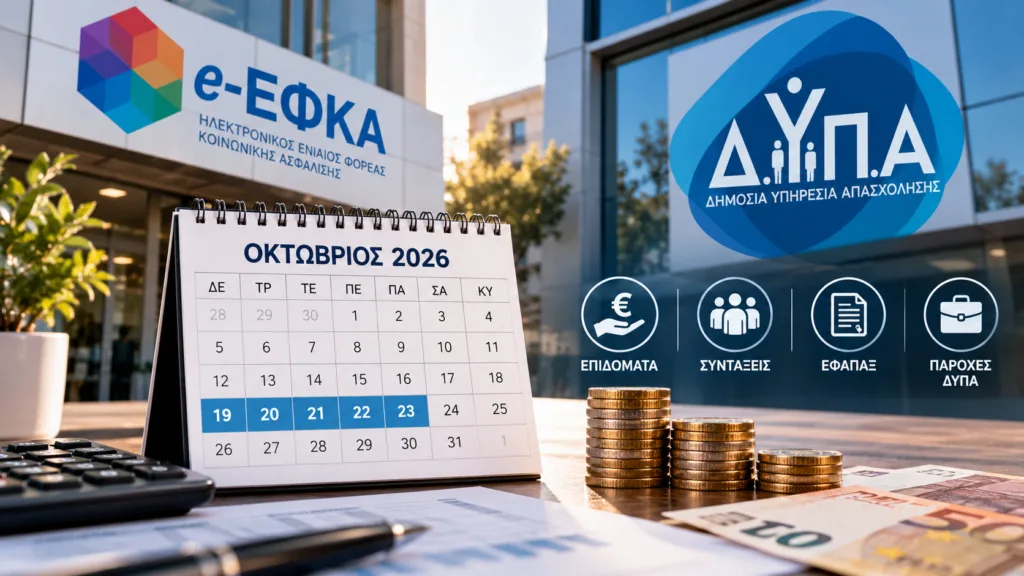 Πληρωμές e-ΕΦΚΑ και ΔΥΠΑ από 19 έως 23 Οκτωβρίου 2026