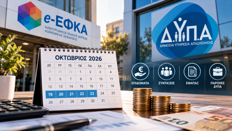 Πληρωμές e-ΕΦΚΑ και ΔΥΠΑ από 19 έως 23 Οκτωβρίου 2026